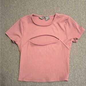 Pink Cut Out Cropped Shirt